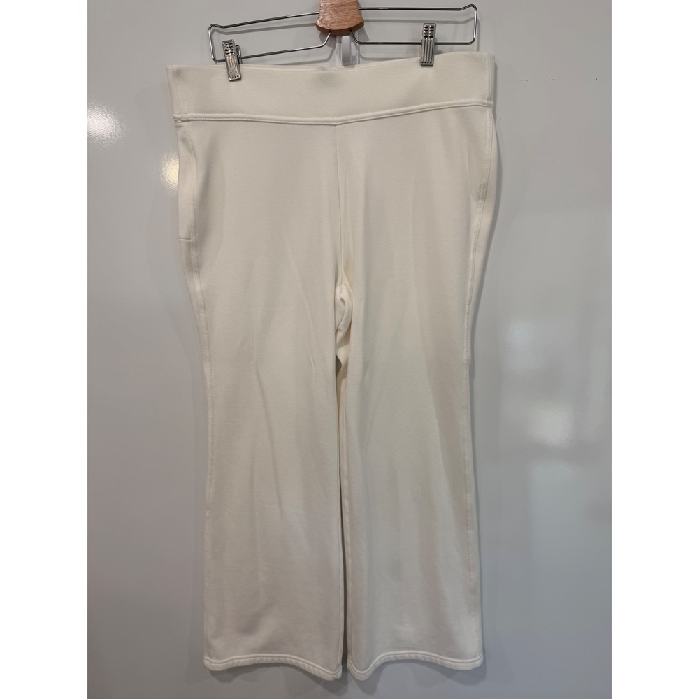 Lands End Serious Sweats Ivory Wide Leg Fleece Lined Pants Womens XL 18 Petite